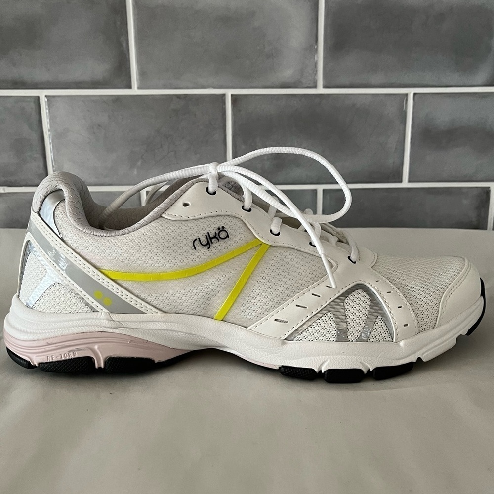 Ryka Vida RZX Training Shoe Sneakers White Silver Yellow Pink Women’s Size 9.5